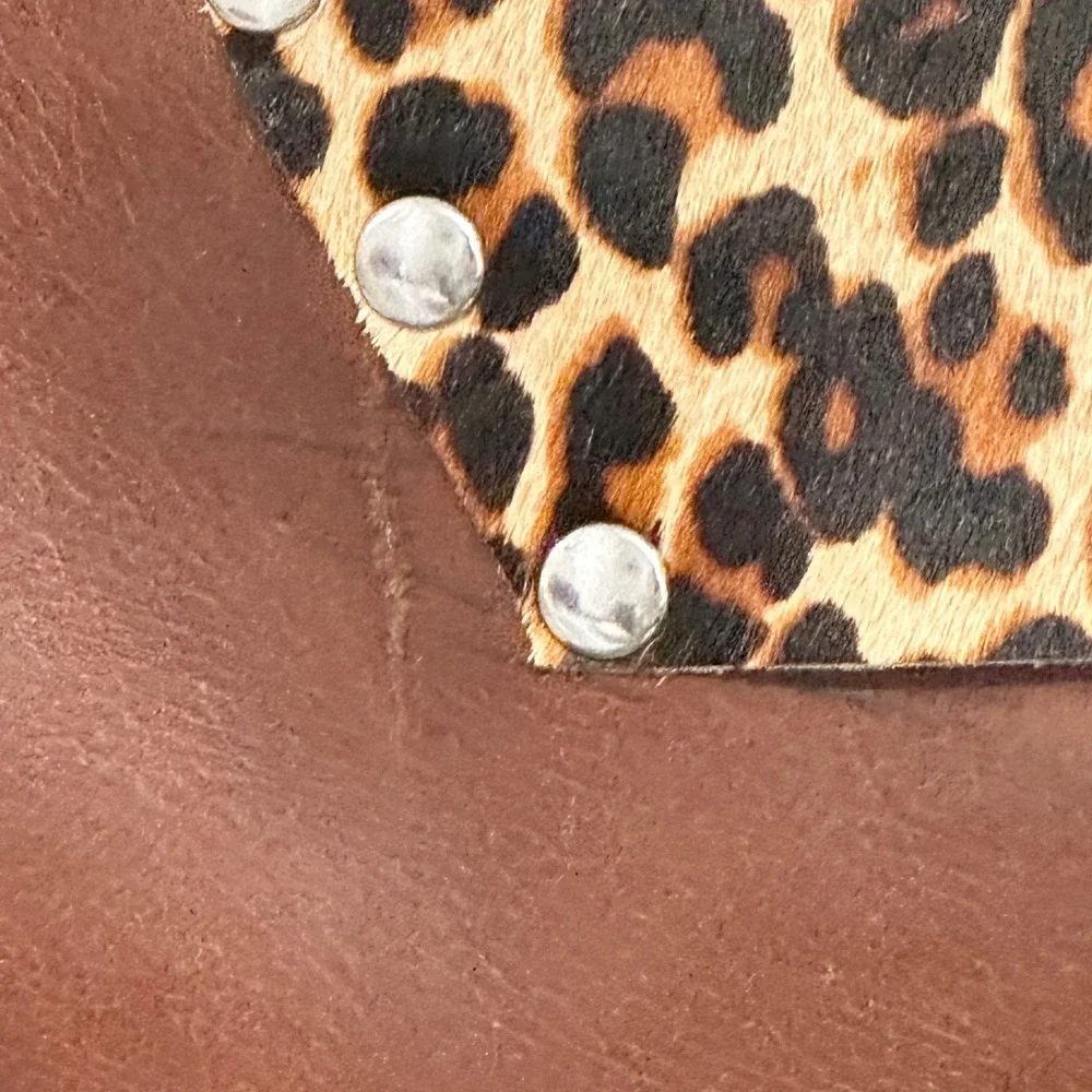 Raleigh Leather Brown Leather Crossbody Bag Leopard Pony Hair Hand Strap Artisan